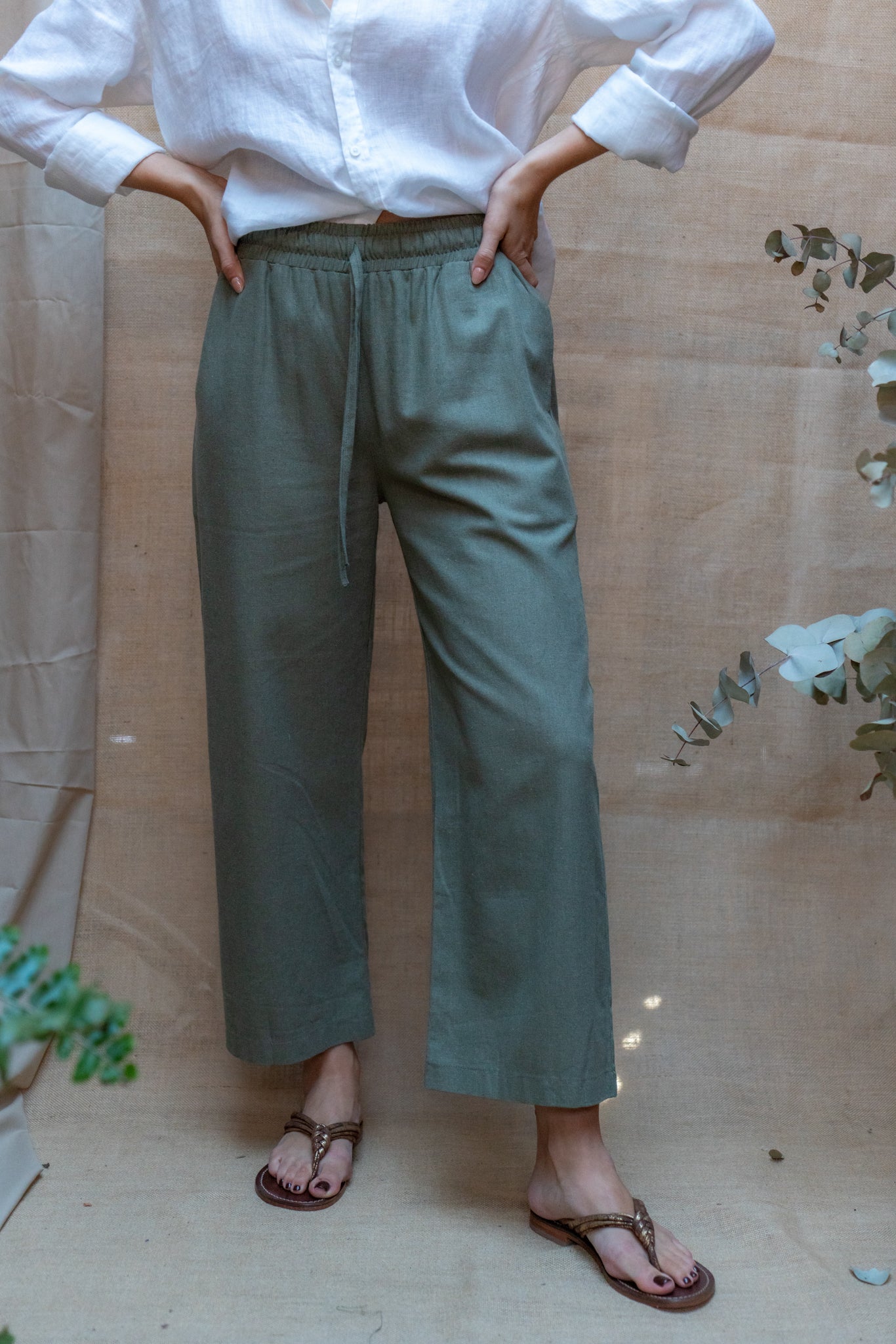 Olive Green Casual Pants